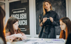 Group of kids studying at school