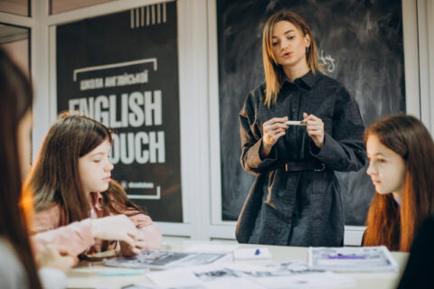 Group of kids studying at school