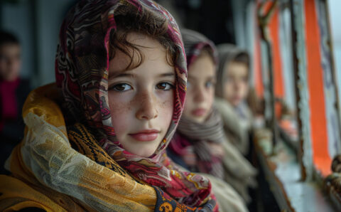 Stock photo of migrant children aboard ship in argentina, in the