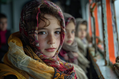 Stock photo of migrant children aboard ship in argentina, in the