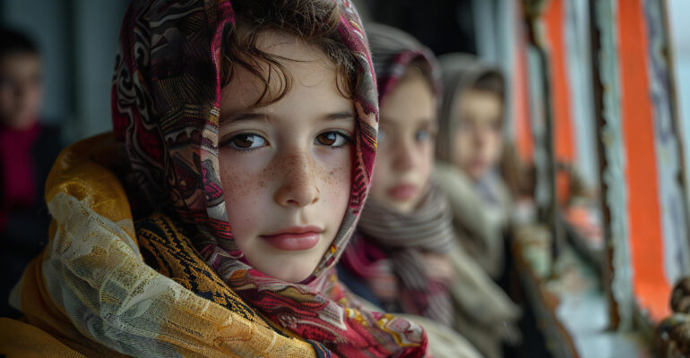 Stock photo of migrant children aboard ship in argentina, in the