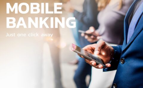 Mobile banking financial technology with people using phones bac