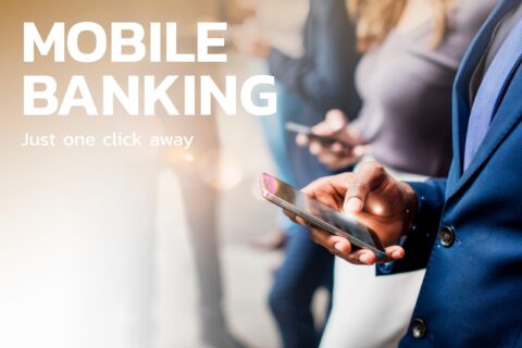 Mobile banking financial technology with people using phones bac