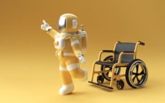 3D Render Astronaut Disabled Using Crutches To Walk with Weelcha